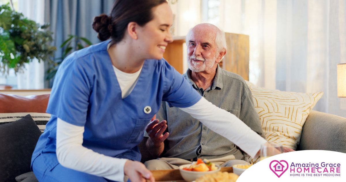 Caregiver providing senior care at home to manage parkinson’s and related symptoms.