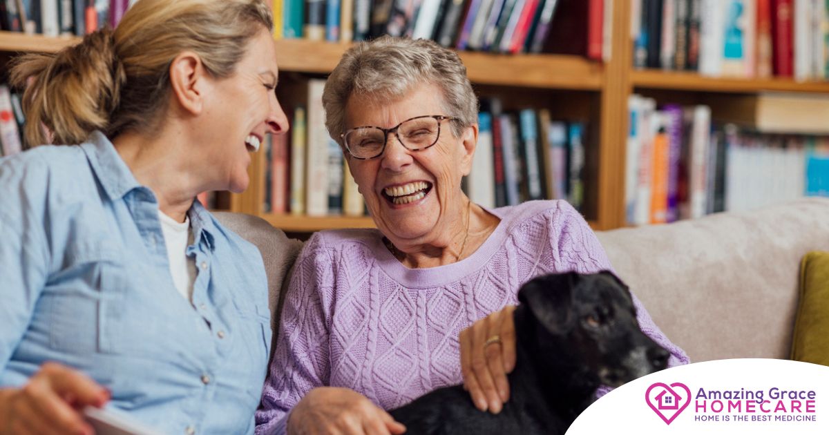 Through dementia care at home, a caregiver provides support to a senior.
