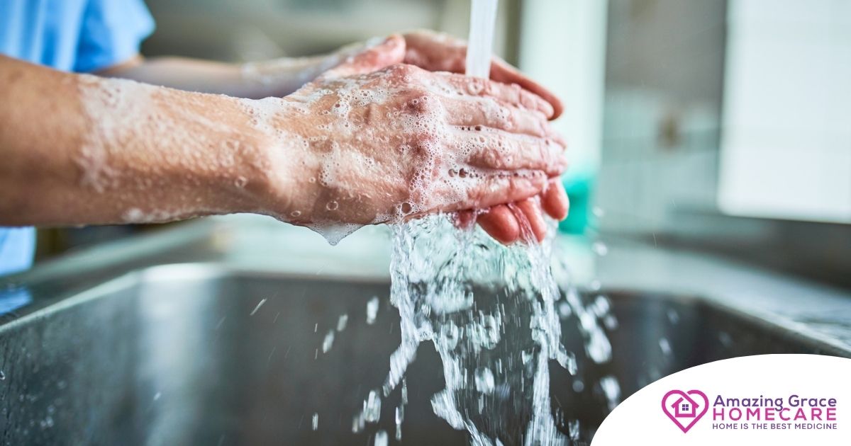 Observing hand hygiene as a part of caregiver wellness during flu season.